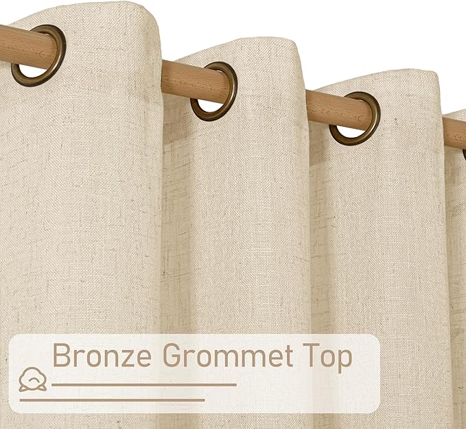 LAMIT 45 Inch Short Window Linen Curtains for Bedroom, Light Filtering Panels Bronze Grommet Neutral Drapes for Cafe/Bathroom/Loft Room, Linen, 2 Panels, 34 x 45 Inch
