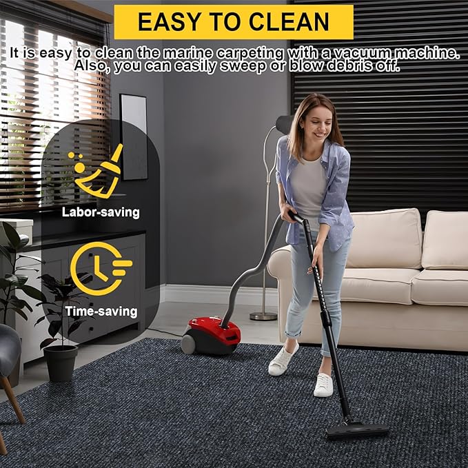 Marine Carpet,6 FT x 14 FT Dark Gray Indoor Outdoor Carpet 0.2" Thick Boat Carpet with Water-Proof TPE Backing, Non-Slide Outdoor Marine Carpet Roll for Home, Patio, Porch, Deck