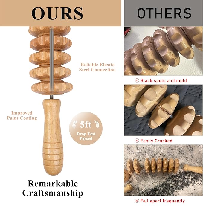 Wood Massage Roller Wood Therapy Massage Tools Body Roller Cellulite Roller Deep Tissue Muscle Roller Wooden Massager for Lymphatic Drainage, Maderoterapia, Muscle Pain Relief(Straight)