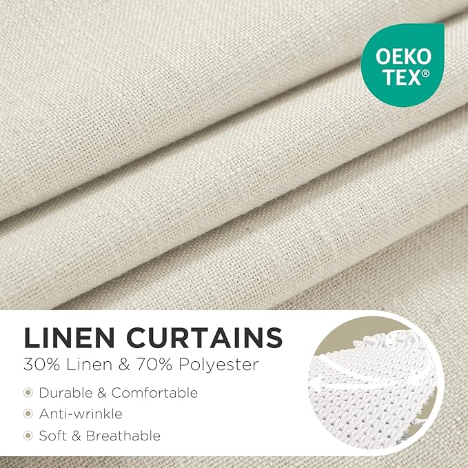 Joydeco Curtains, 108 Inches Long, 2 Panels Set, Farmhouse Drapes for Living Room, Semi-Blackout, Linen-Polyester, Ivory on Linen, Rod Pocket
