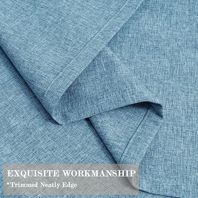 100% Blackout Linen Textured Drapes for Bedroom Pinch Pleated Curtains for Track System Portable Drapery for Sliding Glass Door/Storage/Space Room Divider, 70" Wx84 L, 1 PC, Blue