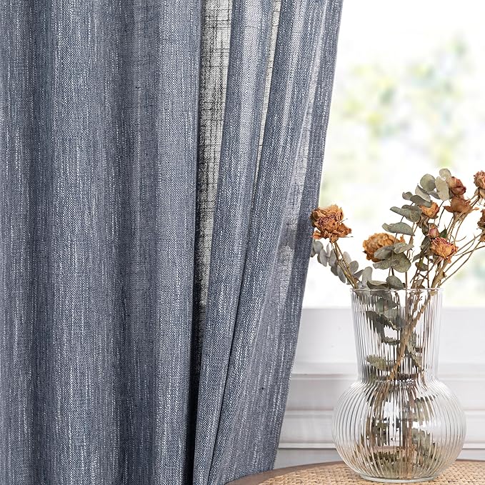 MYSKY HOME 108 Inches Long Ceiling Curtains, Light Filtering Boho Window Sheer Drapes for Living Room Patio Sliding Door Back Tab Elegant Look, 50" Wide x 108" Long, Dusty Blue, 2 Panels