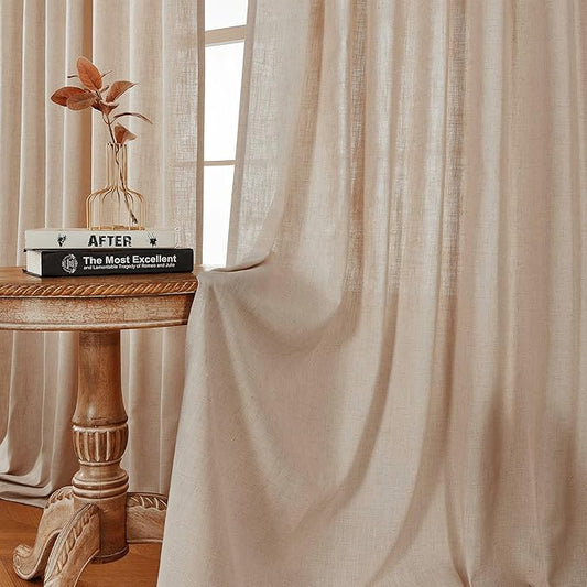 Joydeco Linen Curtains for Living Room,Light Filtering Rod Pocket Back Tab Semi Sheer Drapes Window Long Curtains 72 inches Long Sheer Bliss