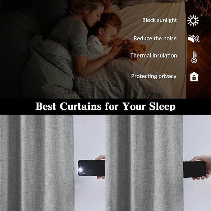 RAIN CITY Grey Blackout Curtains&Drapes 108 Inch Long, Back Tab Pinch Pleated Look Draperies with Hooks Thermal Curtains for High Living Room Sliding Door 50 Wide Set of 2