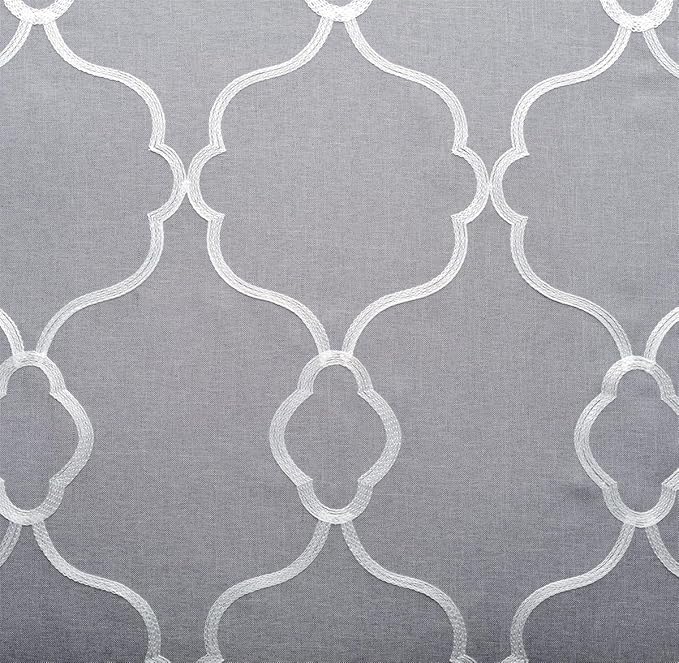 MIUCO Moroccan Embroidery Semi Sheer Curtains Faux Linen Grommet Curtains for Bedroom 52 x 63 Inch 2 Panels, Grey