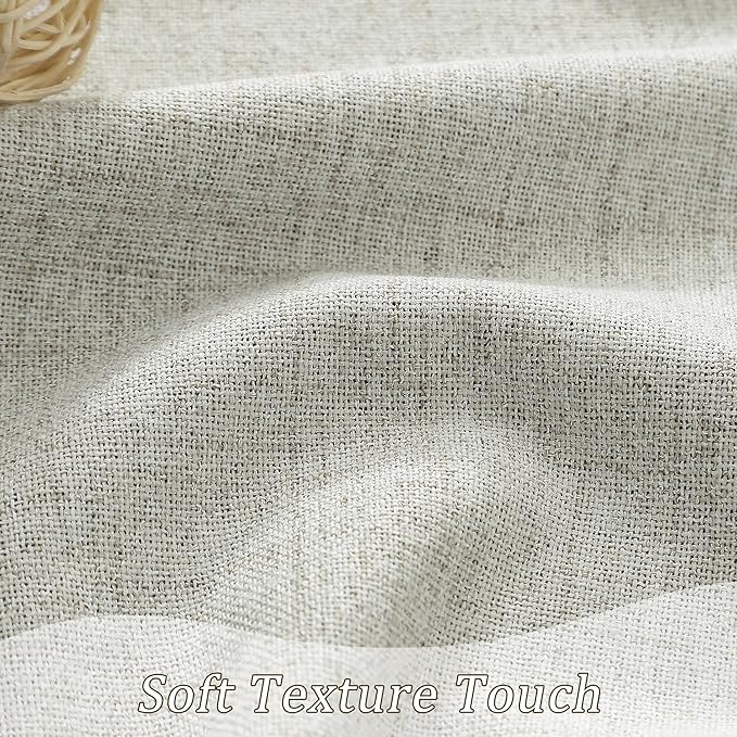 Linen Natural Blackout Curtains 84 Inch Long 2 Panels Set,Back Tab Pleated Burlap Textured Window Draperies with Hooks, Noise Reducation Black Out Darkening Curtains for Bedroom,50x84 in Length