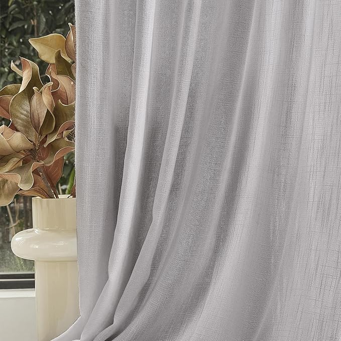 MYSKY HOME 90 Inch Farmhouse Curtains for Living Room, Sliding Door Patio Drapes for Doorways Soft Semi Sheer Light Filtering Window Decor, 50" Width x 90" Length, Light Grey, 2 PCs