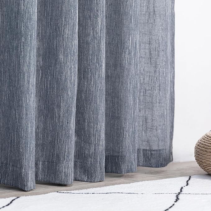 MYSKY HOME 108 Inches Long Ceiling Curtains, Light Filtering Boho Window Sheer Drapes for Living Room Patio Sliding Door Back Tab Elegant Look, 50" Wide x 108" Long, Dusty Blue, 2 Panels