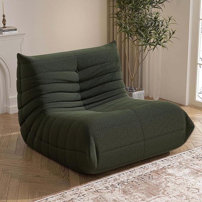 Bean Bag Chair, Fireside Chair Bean Bag Sofa Large Bean Bag Chair for Adults, Bean Bag Chairs for Teens with High Density Comfortable Foam, Memory Foam Bean Bag for Living Room, Bedroom (Green)