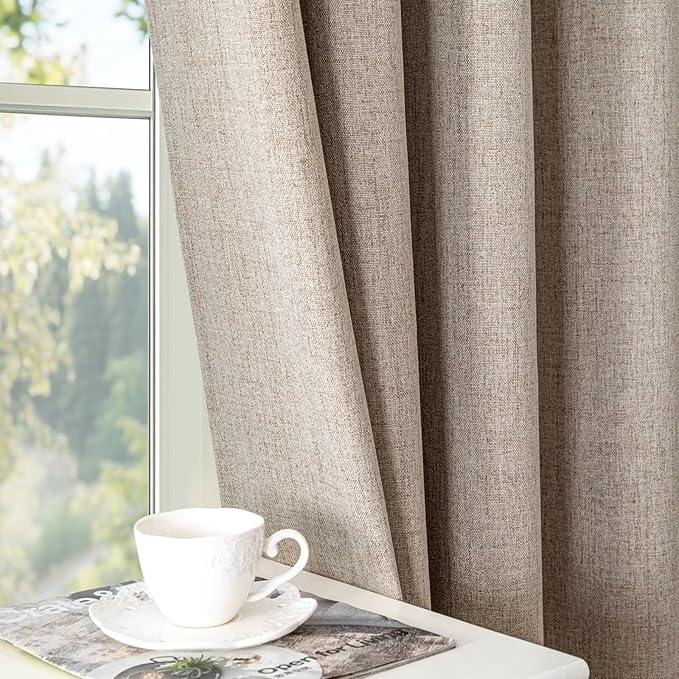 Linen Curtains 108 Inches Long 2 Panels Set, 100% Blackout Curtains Textured Thermal Insulated, Grommet Light Blocking Drapes for Living Room Bedroom Luxury Decor(52W × 108L inch, Linen)