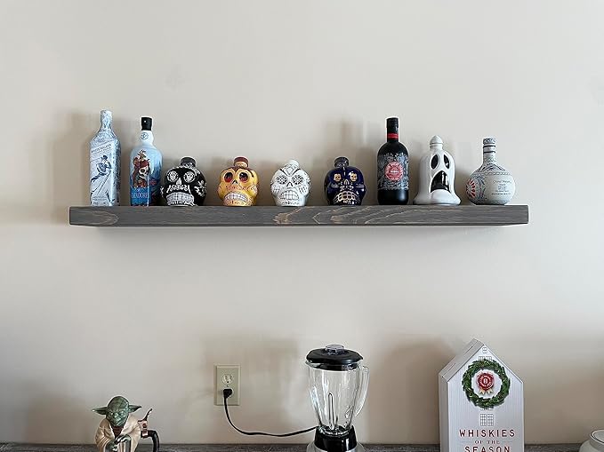 Joel's Antiques - 48 Inch Wooden Floating Shelves for Wall - 48x8x2 in - Made of Natural Wood - Long Heavy Duty Wall - Made in USA - Perfect for Living Room, Kitchen - Grey