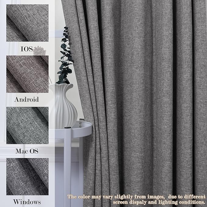 100" W x 96" L Faux Linen Room Divider Curtains, Full Blackout Pinch Pleated Drapes for Traverse Rod, Bedroom Divider Privacy Drapery with Hooks for Ceiling Track, 1 Panel, Gray