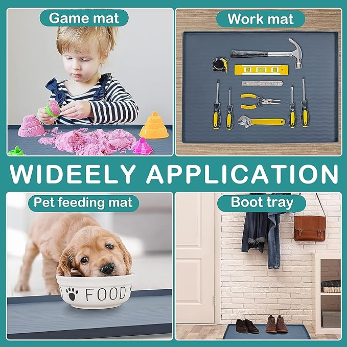 URMONA Waterproof Silicone Under Sink Mat 34'' x 19'' Shelf Liner for Kitchen and Bathroom, Cabinet and Counter Protector, Storage and Organizers, Litter Mat, Pet Cat Puppy Essentials(Dark Grey)