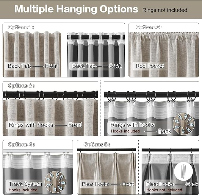 RAIN CITY Linen Beige Blackout Curtains 84 Inch Long 2 Panels,Linen Blend Aesthetic Heat and Cold Blocking Thermal Drop Cloth Traverse Curtains for Living Room Bedroom Polyester Soft Fabric 50 Wide