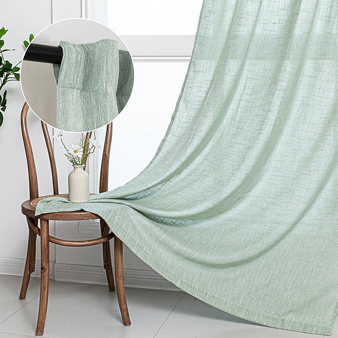 MYSKY HOME Semi Sheer Curtains for Bedroom, Kitchen Curtain Panels Cotton Polyester Blend Fabric Linen Look Texture Light Filtering Privacy Drapes, Farmhouse Home Decor, 50" x 63", Aqua, 2 Pieces