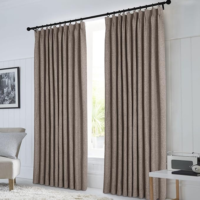 Macochico Pinch Pleated Full Blackout Curtains for Bedroom Living Room Light Coffee Linen Curtains Thermal Insulated and Noise Reducing Window Panels with Tieback Shabby Chic Decor 84”Wx84”L 1 Panel