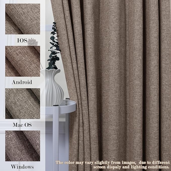 100" W x 96" L Faux Linen Room Divider Curtains, Full Blackout Pinch Pleated Drapes for Traverse Rod, Bedroom Divider Privacy Drapery with Hooks for Ceiling Track, 1 Panel, Light Brown