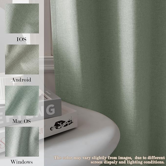 100" W x 84" L Faux Linen Room Divider Curtains, Full Blackout Pinch Pleated Drapes for Traverse Rod, Bedroom Divider Privacy Drapery with Hooks for Ceiling Track, 1 Panel, Fog Green