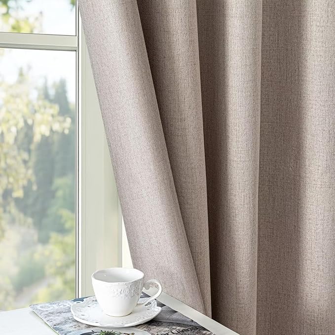 Blackout Curtains 96 Inches Long 2 Panels Set, 100% Black Out Textured Thermal Curtains, Grommet Privacy Light Blocking Drapes for Living Room Bedroom Luxury Decor(52W × 96L inch, Beige)