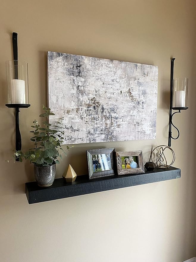 joelsantiques - 24 Inch Wooden Floating Shelves for Wall - 24x8x2 in - Made of Natural Wood - Short Heavy Duty Rustic Wall Shelves for Bedroom - Perfect for Living Room, Kitchen - Black