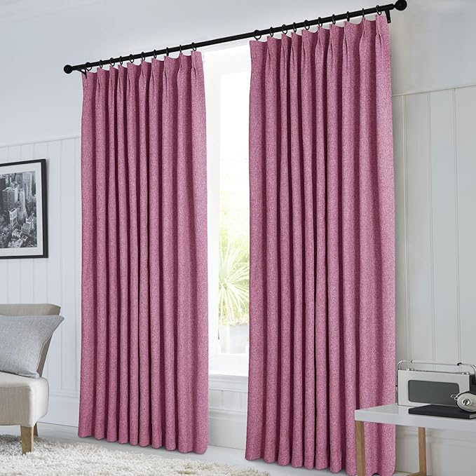 Macochico 100% Blackout Pinch Pleated Linen Curtains Thermal Window Treatments Sound Reducing Curtains for Bedroom Living Room Lilac Farmhouse Burlap Drapes with Tieback 52”Wx63”L 1 Panel