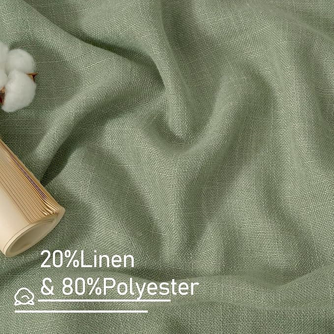 LAMIT Sheer Linen Curtains 63 inches Long for Bedroom, Bronze Grommet Linen Drapes Light Filtering Semi Sheer Curtains for Small Window/Farmhouse, 2 Panels (52 x 63 Inch, Sage Green)