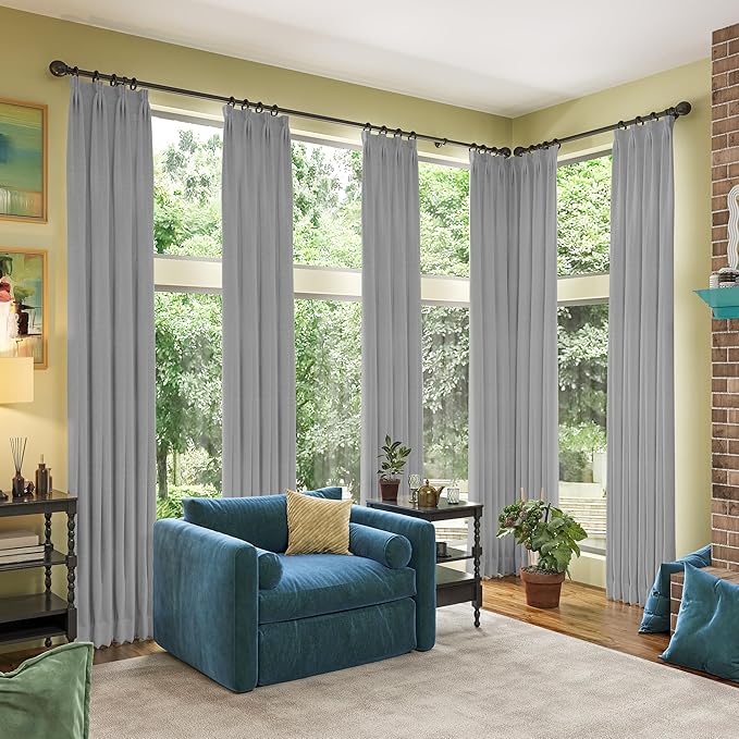 RAIN CITY Grey Blackout Curtains&Drapes 108 Inch Long, Back Tab Pinch Pleated Look Draperies with Hooks Thermal Curtains for High Living Room Sliding Door 50 Wide Set of 2