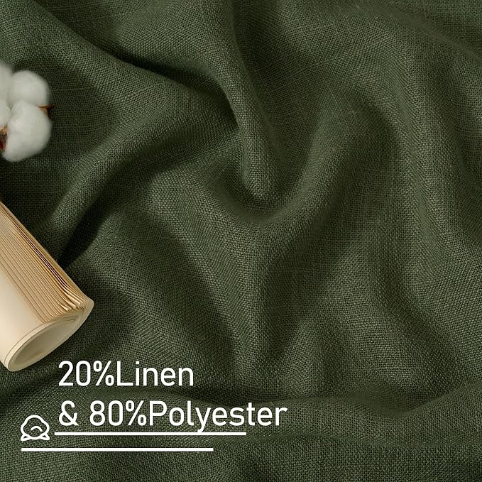 LAMIT Sheer Linen Curtains 102 inches Long, Linen Textured Light Filtering Semi Sheer Bronze Grommet Natural Boho Drapes for Living Room/Farmhouse, 2 Panels, Olive Green, 52 x 102 Inch
