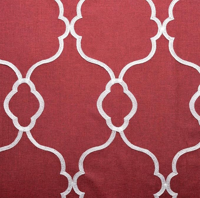 MIUCO Moroccan Embroidered Semi Sheer Curtains Faux Linen Grommet Window Curtains for Bedrooom 52 x 84 Inch 2 Panels, Burgundy