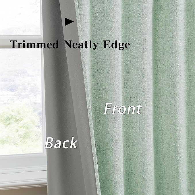 RAIN CITY Light Green Linen Blackout Curtains 63 Inch Long for Living Room,2 Panels Pinch Pleated Drape with Hooks Back Tab Boho Decor, Textured Full Black Out Curtains for Bedroom 50 x 63
