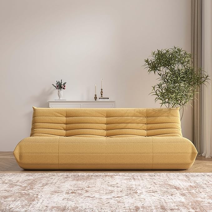 Big Bean Bag Chairs for Adults, 3 Seater Large Bean Bag Chair Sofa, Fireside Chair Lazy Sofa Chair with High Density Comfortable Foam, Modern Bean Bag for Living Room, Bedroom, Office (Yellow)