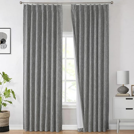 Vision Home Charcoal Grey Full Blackout Curtains Pinch Pleated Room Darkening Window Curtains 95 inch for Living Room Bedroom Thermal Insulated Pinch Pleat Drapes with Hooks Back Tab 2 Panel 40"Wx95"L