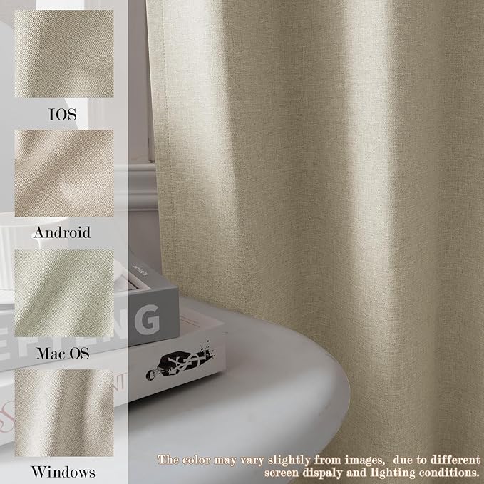 100% Blackout Linen Textured Drapes for Bedroom Pinch Pleated Curtains for Track System Portable Drapery for Sliding Glass Door/Storage/Space Room Divider, 70" Wx84 L, 1 PC, Beige