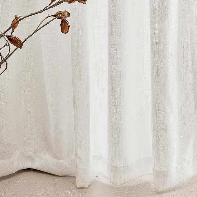 MYSKY HOME Short Curtains for Bedroom Small Windows, Light Filtering Sheer Drapes Boho Decor Country Style Kitchen Bathroom Panels Set, Light Filtering Privacy Blind, 50x54, Natural, 2 Pieces