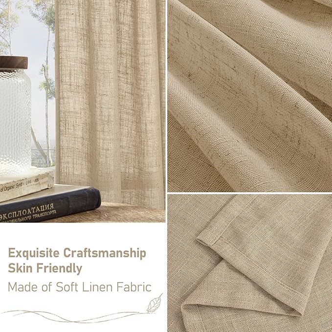 LAMIT Kitchen Linen Curtains 40 Inch Length, Soft Thick Light Filtering Bronze Grommet Window Textured Neutral Sheer Drapes for Cafe/Window/Loft Room, 2 Panels, 34 x 40 Inch, Brown