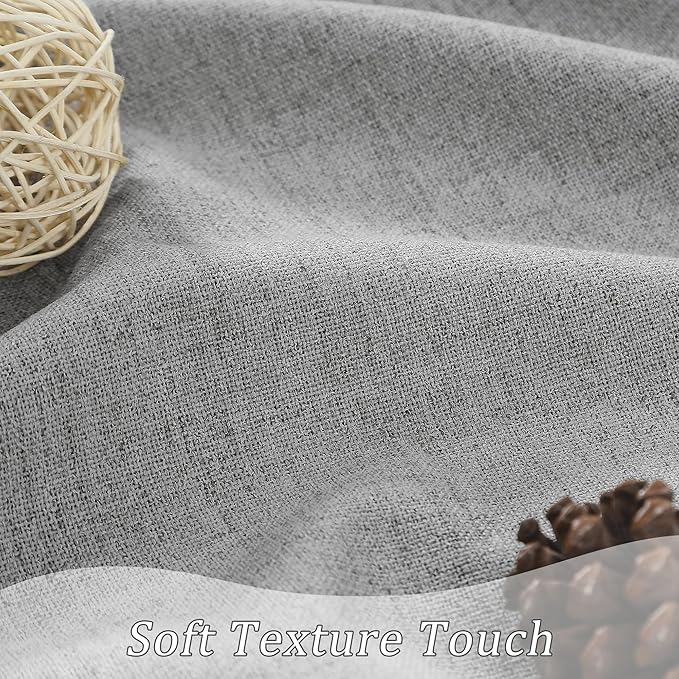 RAIN CITY Grey Linen Blackout Curtains 92 Inches Long,100% Light Blocking Textured Curtains for Bedroom Living Room Thermal Back Tab Rod Pocket Curtains 2 Panels with Hooks 50 x 92