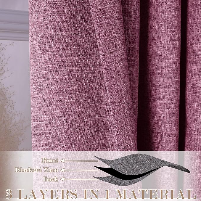 100" W x 96" L Faux Linen Room Divider Curtains, Full Blackout Pinch Pleated Drapes for Traverse Rod, Bedroom Divider Privacy Drapery with Hooks for Ceiling Track, 1 Panel, Lilac