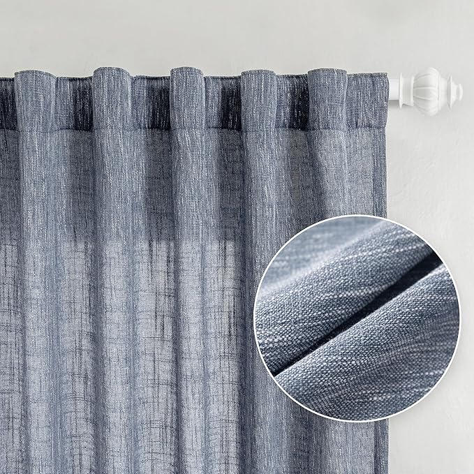 MYSKY HOME 108 Inches Long Ceiling Curtains, Light Filtering Boho Window Sheer Drapes for Living Room Patio Sliding Door Back Tab Elegant Look, 50" Wide x 108" Long, Dusty Blue, 2 Panels