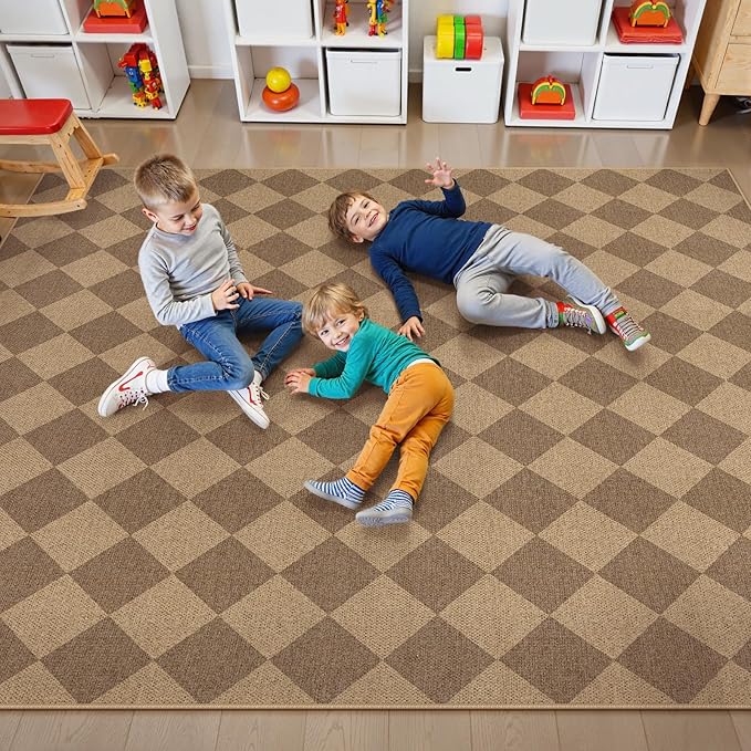 Lahome Checkered Easy Jute Rug, 9x12 Washable Dining Room Rug Indoor Outdoor Carpet, Farmhouse Neutral Non Slip Non Shedding Stain Resistance Floor Carpet for Patio Living Room Office