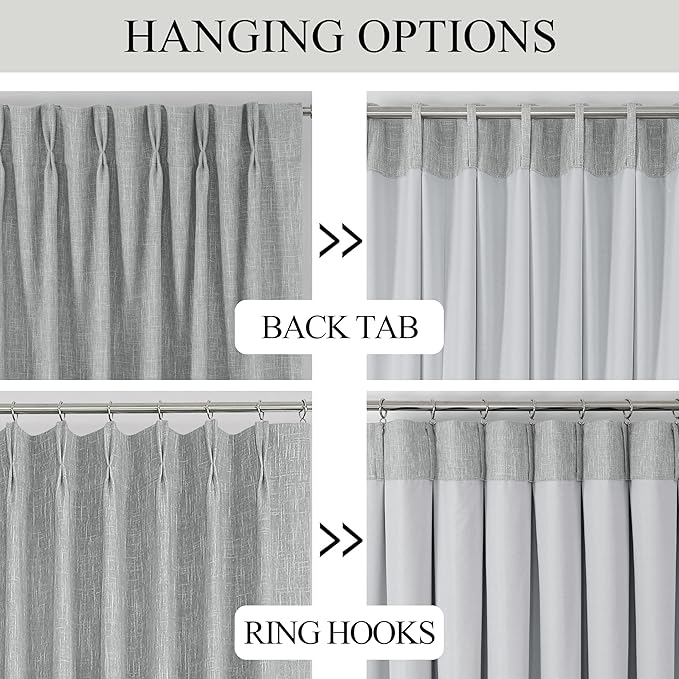 Vision Home Silver Grey Pinch Pleated Full Blackout Curtains Room Darkening Window Curtains 95 inch for Living Room Bedroom Thermal Insulated Pinch Pleat Drapes with Hooks Back Tab 2 Panel 40" Wx95 L