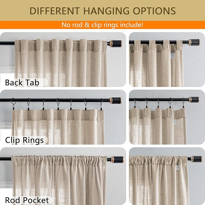 MYSKY HOME Oatmeal Curtains for Living Room, Semi Sheer Curtains & Drapes Light Filtering Farmhouse Country Boho Style Back Tab Draperies for Sliding Glass Door (Customsize, Light Oatmeal)
