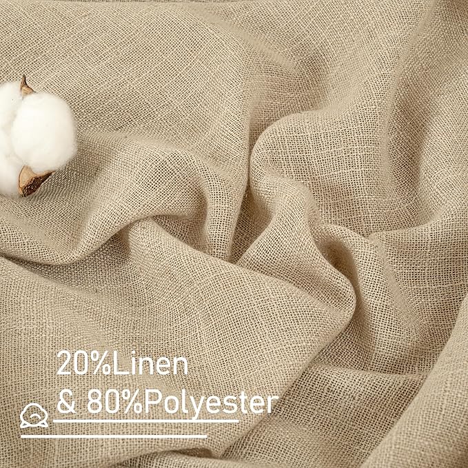 LAMIT 102 Inch Length Light Filtering Sheer Linen Curtains, Linen Textured Semi Sheer Bronze Grommet Natural Boho Drapes for Living Room/Farmhouse, 2 Panels, Brown, 52 x 102 Inch