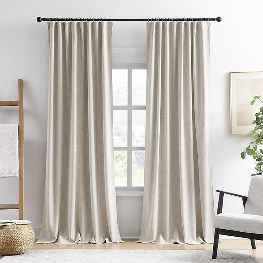RAIN CITY Extra Long Blackout Curtains 144 Inches Long,Custom Length High Ceiling Tall Grey Backing Draperies for Large Windows Living Room Back Tab Rod Pocket with Hooks(50 x 144-in 12ft Beige 2PCs)