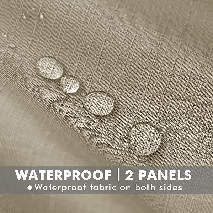 HolidayIdeas Linen Outdoor Curtains for Patio Waterproof-4 Panels Taupe Outside Curtains 54"x95"-Indoor/Outdoor Privacy Gazebo Curtains Weighted Weatherproof for Pergola, Porch, Cabana, Sunroom