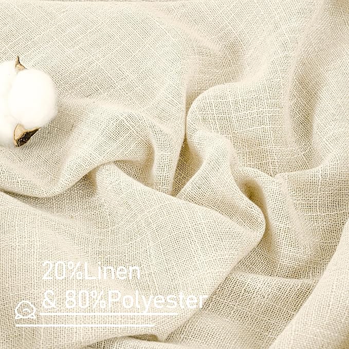 LAMIT Short Window Linen Curtains 36 Inch Length 2 Panels, Beige Light Filtering Panels Bronze Grommet Neutral Drapes for Bathroom/Loft Room, 34 x 36 Inch