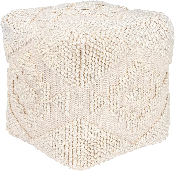 Mark&Day Pouf Ottoman, Munchendorf Cottage Beige Cube Pouf Foot Rest for Living Room, Bedroom and Boho Home Decor (18"x18"x18")