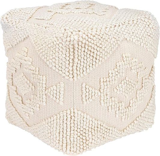 Mark&Day Pouf Ottoman, Munchendorf Cottage Beige Cube Pouf Foot Rest for Living Room, Bedroom and Boho Home Decor (18"x18"x18")