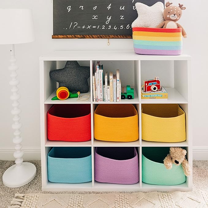 OrganiHaus Woven Storage Baskets for Organizing, Cotton Rope Organizer Bins for Shelves, Closet & Nursery, Dog Toy Basket, Decorative Bins for Toys, Towels & Books - 15x10x9, Orange