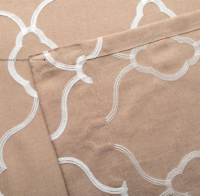 MIUCO Moroccan Embroidered Semi Sheer Curtains Faux Linen Wide Width Grommet Curtains for Bedroom 52 x 63 Inch 2 Panels, Taupe