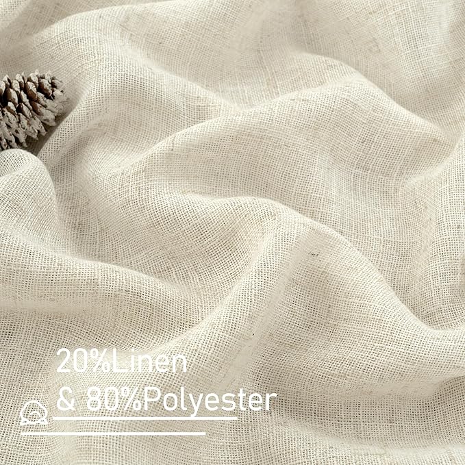 LAMIT Natural Cream Ivory Long Linen Curtains for Living Room, 108 inches Long Bronze Grommet Light Filtering Window Textured Neutral Sheer Drapes for Bedroom Farmhouse, 2 Panels, 52 x 108 Inch